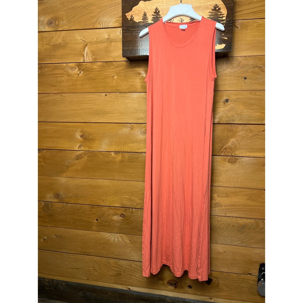 LAKE Maxi Dress Coral Orange Sleeveless Crew Neck Casual Comfort Md Feminine